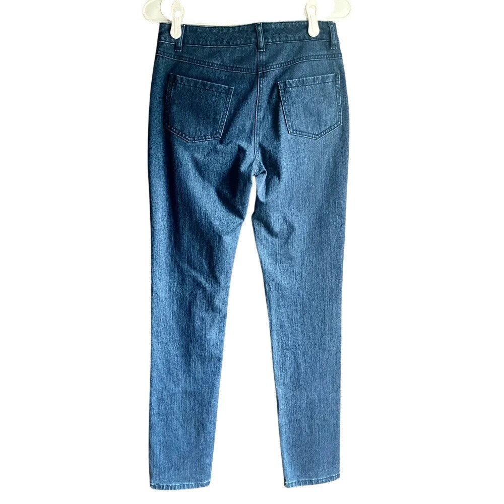 J. McLaughlin Lexi Straight Leg Jeans Dark Wash Blue Denim Gold Hardware Size 2 - Picture 6 of 6